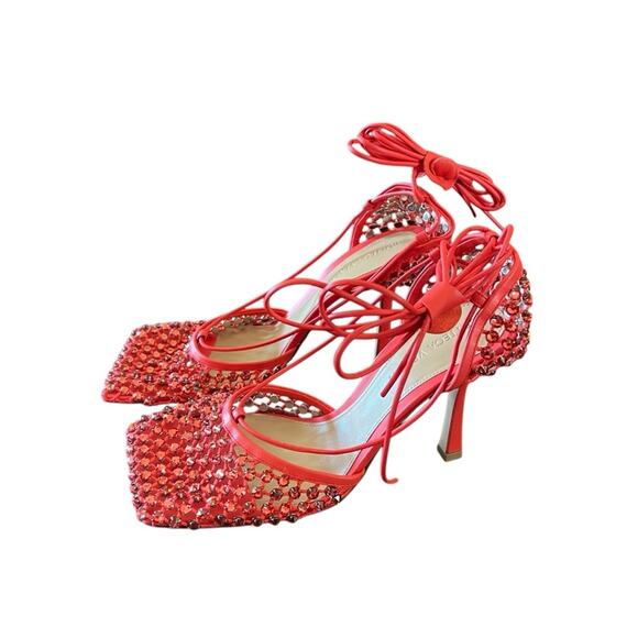 Bottega Veneta Mesh Crystal Embellished Sparkle Ankle Tie Heels NEW EU 38 US 8 - Picture 6 of 15